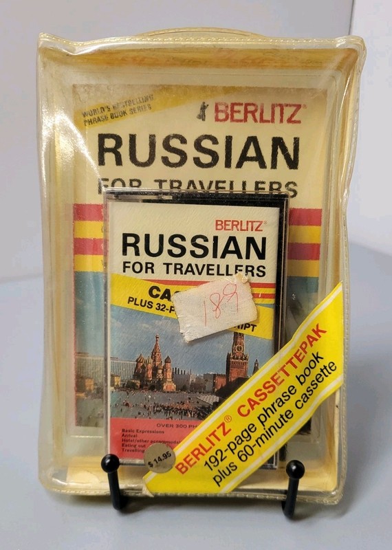 BERLITZ “Russian for Travelers” Cassette Pack w/PHRASE BOOK & DICTIONARY Vintage