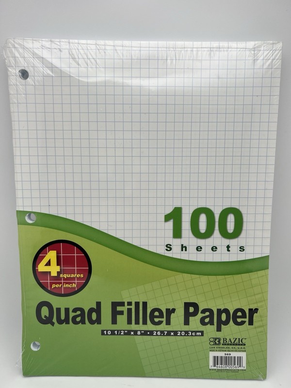 Loose Leaf Graph Ruled Filler Paper 100 Sheets 10.5 x 8 4 Sq/In Quad