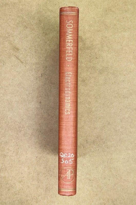 VTG 1952 Electrodynamics 1st Edition by Sommerfeld Academic Press HCVG (Ex-Lib)