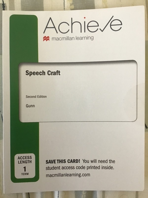 NEW Achieve 1 term Access Code Card Speech Craft by Gunn 2nd Second Edition