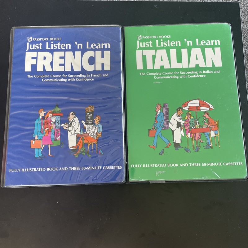 Just Listen ’n Learn FRENCH & ITALIAN Basic Course Book and 3 Cassettes Each
