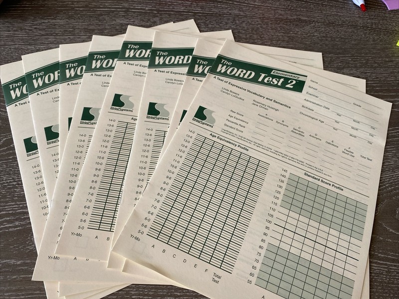 The Word Test 2-Elementary Lot Of 8 Test Protocol Forms (8-pg Booklets)
