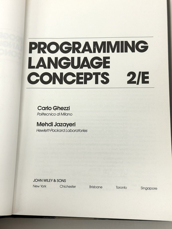 Programming Language Concepts (2nd edition) by Carlo Ghezzi & Mehdi Jazayeri gallery