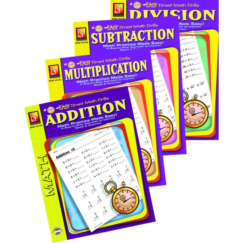 REMEDIA PUBLICATIONS REM5012E Easy Timed Math Drills: 4 Book Set