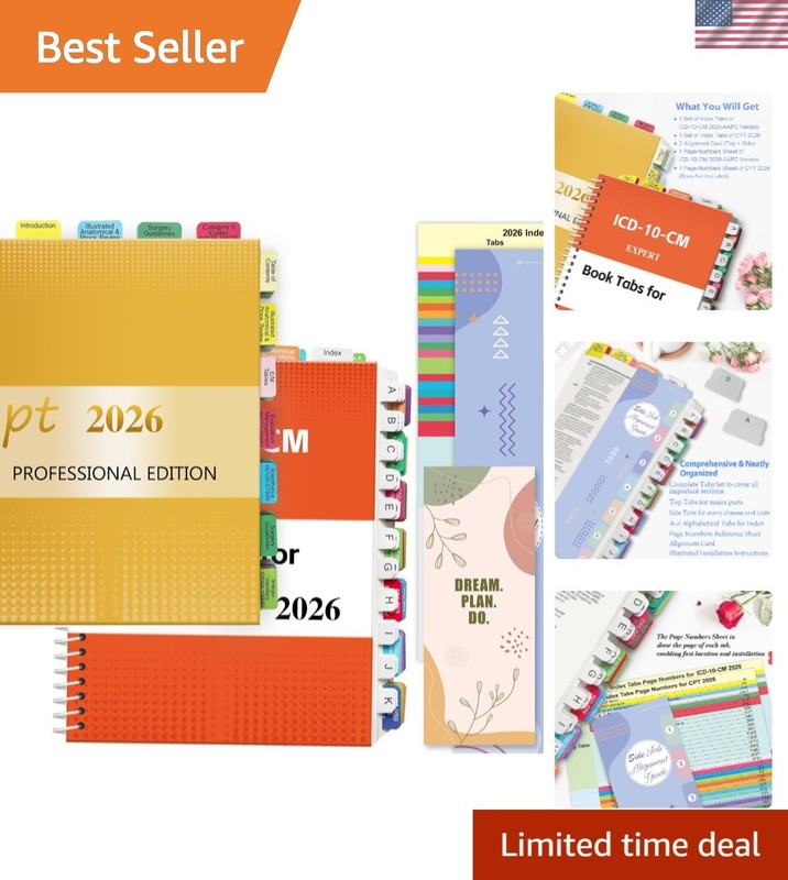 Upgraded CPT 2026 & ICD-10-CM Index Tabs - Color-Coded & Durable Set