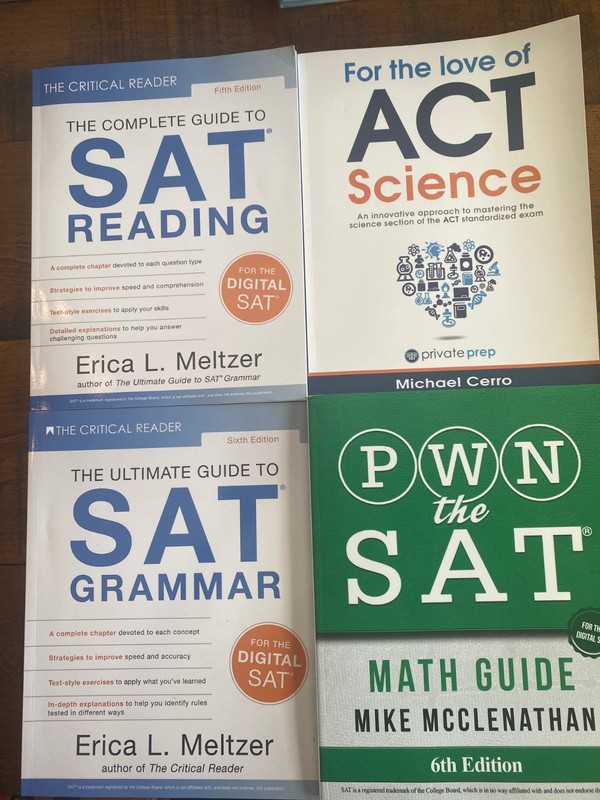 SAT Reading & Grammar (Meltzer), PWN the SAT Math, ACT Science Books LIKE NEW
