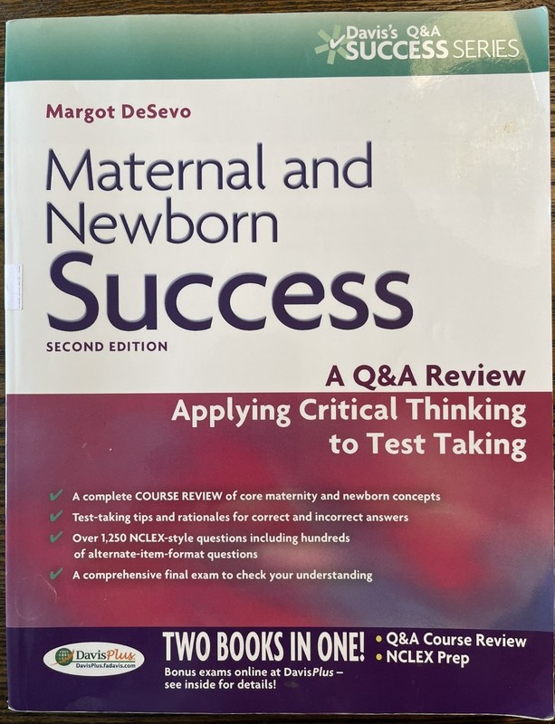 Maternal and Newborn Success DeSevo 2020 2nd Edition NCLEX Q&A Davis : VG