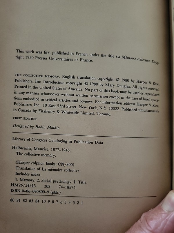 1st Edition (RARE) The Collective Memory by Halbwachs, Intro by Mary Douglas gallery
