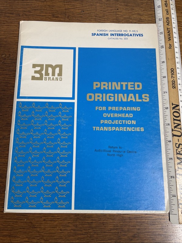 1965 3M Spanish Interrogatives Overhead Transparency Master Teaching Kit