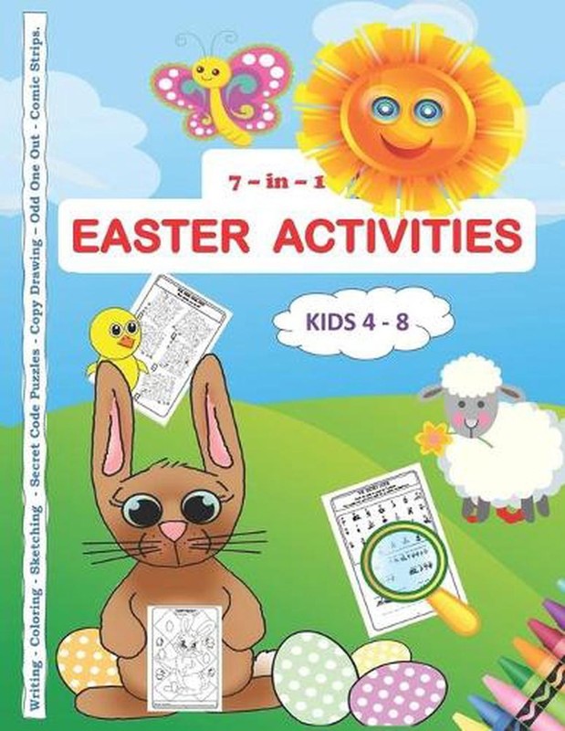 7 -in-1 Easter Activities Kids 4 – 8 Writing – Coloring – Sketching – Secret Cod
