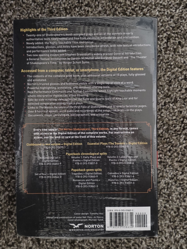 NEW - The Norton Shakespeare: The Essential Plays / The Sonnets (Third Edition) gallery