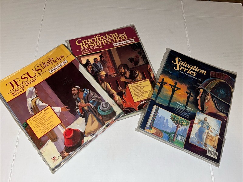 A Beka Book Flash a Card Lot Of 3 Life Of Christ Heals, Salvation, Crucifixion R