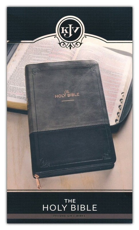 KJV Deluxe Gift Bible Two-Tone Black/Gray with Zipper Faux Leather by Christian