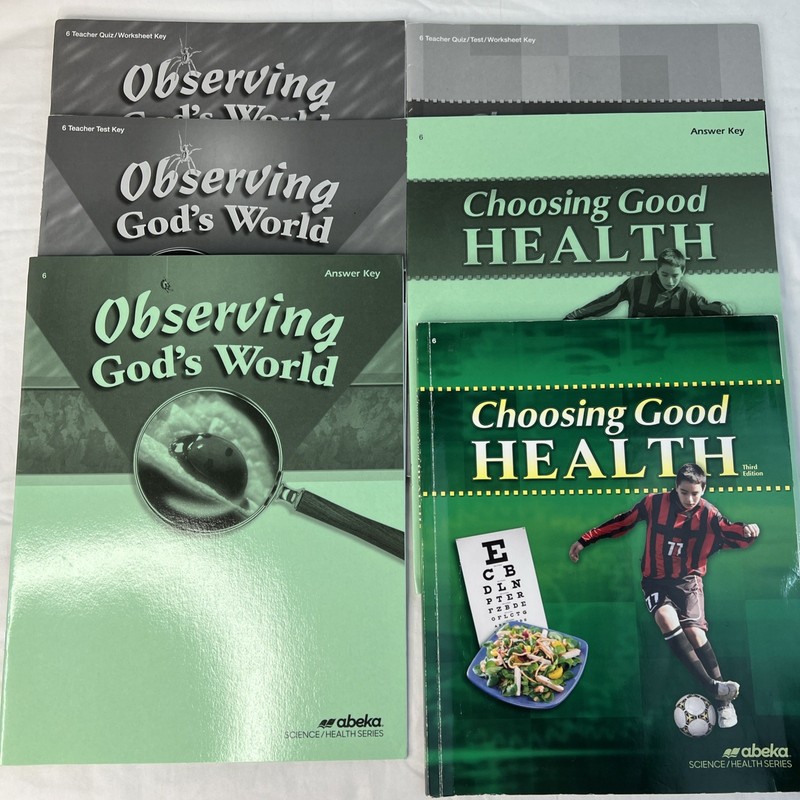 Abeka 6th Grade Science Observing God’s World & Choosing Good Health Keys Lot