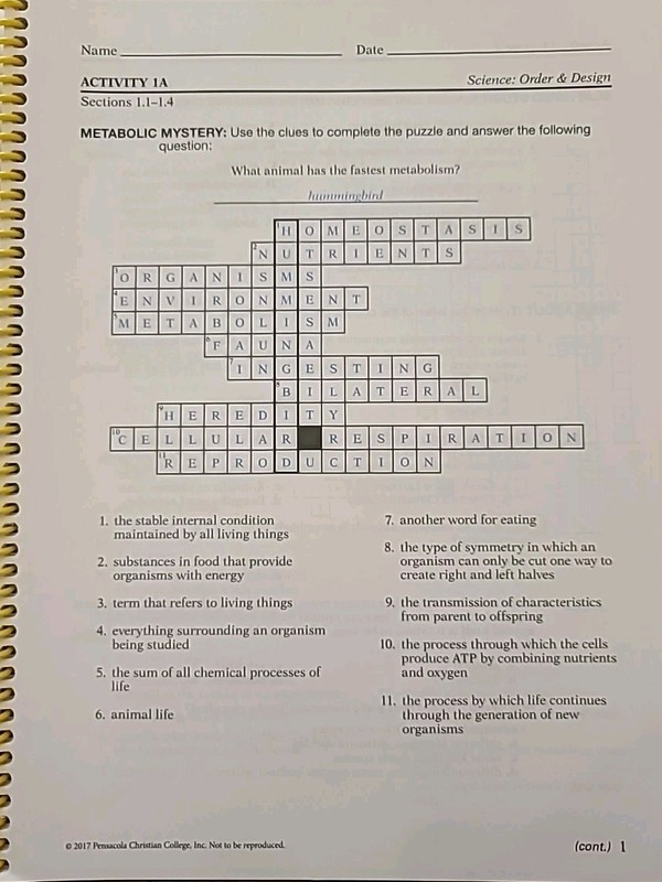 Abeka Science Order & Design Grade 7 Second Edition Teacher Activity Book Key gallery