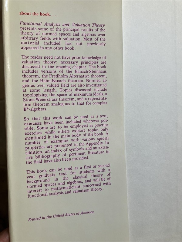 Functional Analysis And Valuation Theory,Lawrence Narici.1971-HCDJ-Marcel Dekker gallery