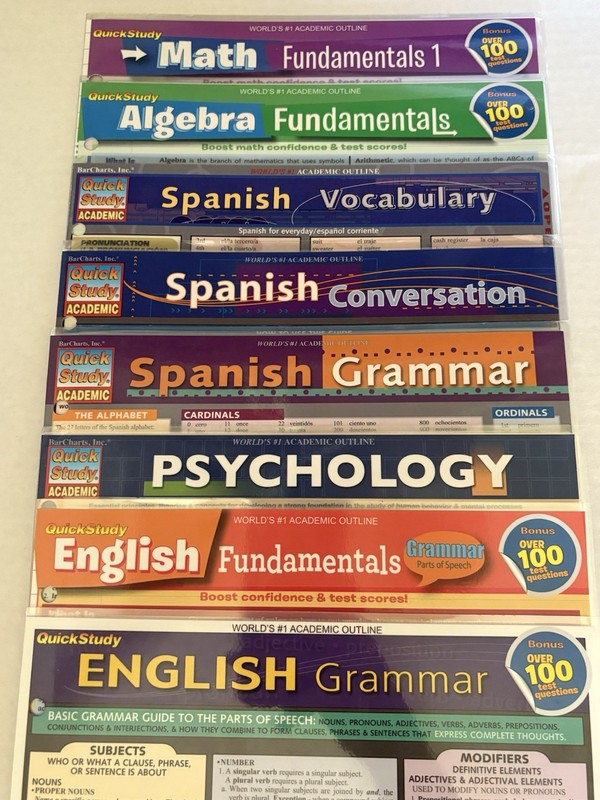 QuickStudy Laminated Reference Guides, Set of 8, New, Multiple Subjects