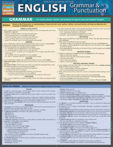 English Grammar & Punctuation (Quick Study Academic) – Pamphlet – GOOD