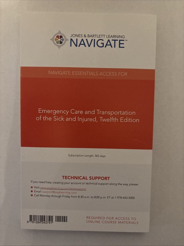 12th Ed Emergency Care Transportation Sick Navigate Essentials Access Code ONLY