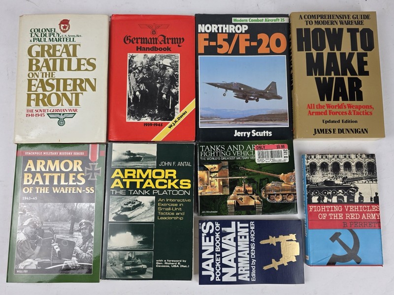 Lot of 9 Vintage Military Books Great Armor Battles Make War Attacks Janes Tanks