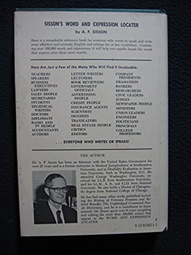 Sisson's Word and Expression Locater [Hardcover] [Jun 01, 1966] A.F. Sisson gallery