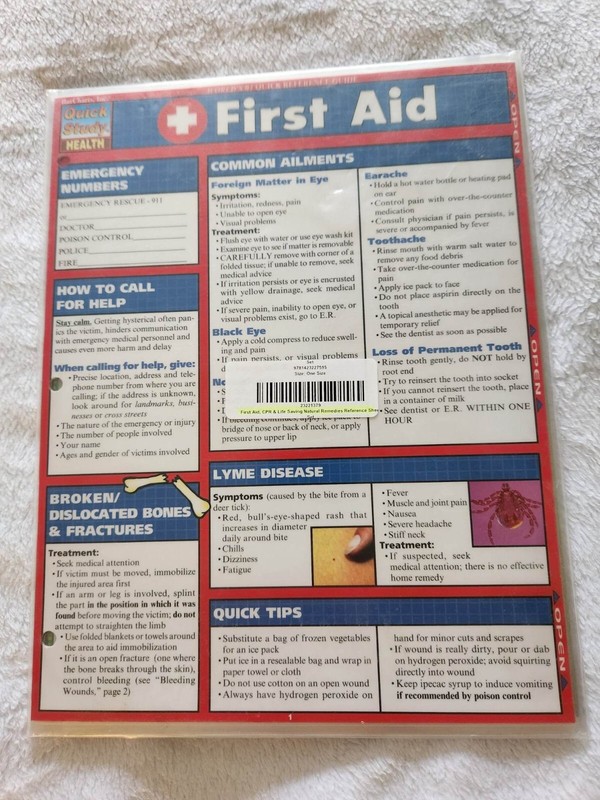 First Aid, CPR & Life Saving Natural Remedies Reference Sheets