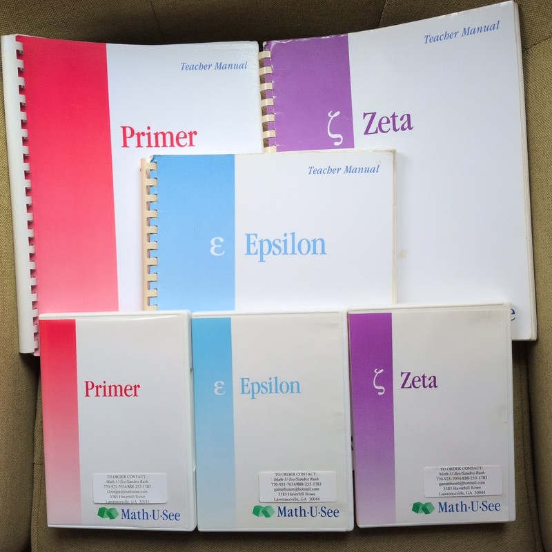Lot of 3 Math-U-See Instruction Manuals & DVDs: Primer, Epsilon, Zeta GOOD