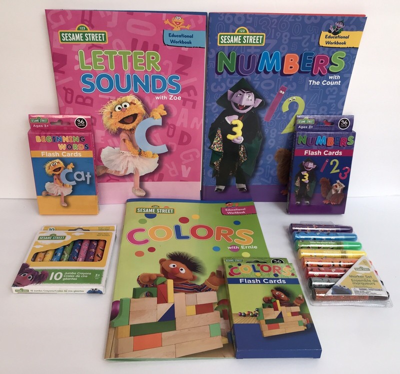 8 Sesame Street Math Reading Writing Workbooks Flashcards Preschool Kindergarten