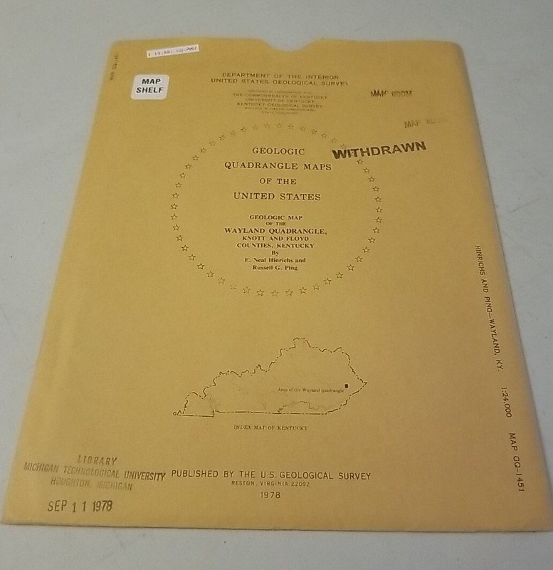 USGS Geologic Map Wayland Quadrangle Knott & Floyd Counties, Kentucky w/Sleeve