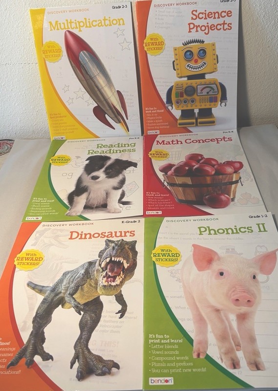Bendon Discovery Workbooks, PreK- 3, Lot of 6, New with Stickers