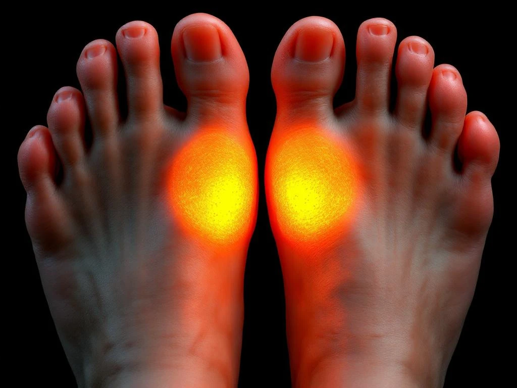 Blote voeten in zijaanzicht tonen normale voetboog versus platte voet anatomie met dramatische oranje-rode belichting