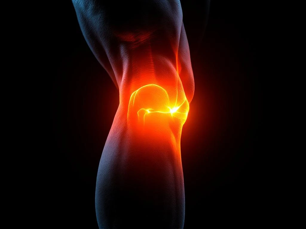 Achterkant van atletische bovenbeen met oranje gemarkeerd hamstringspiergebied tegen zwarte achtergrond