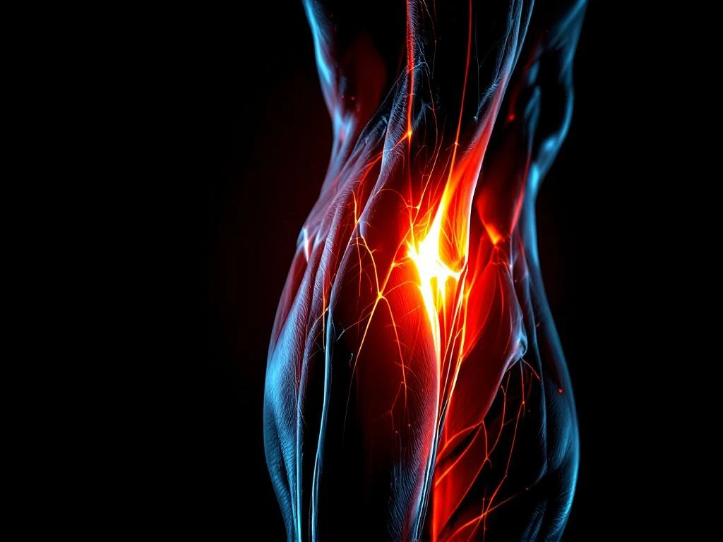 Atletische beenspier met hamstringblessure benadrukt door oranje verlichting tijdens beweging