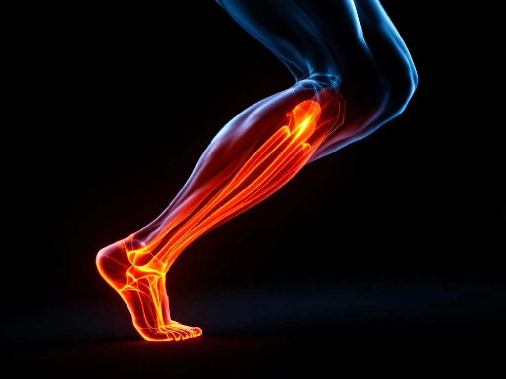 Hamstringspier in beweging met anatomische oranje highlighting op zwarte achtergrond, close-up van bovenbeen