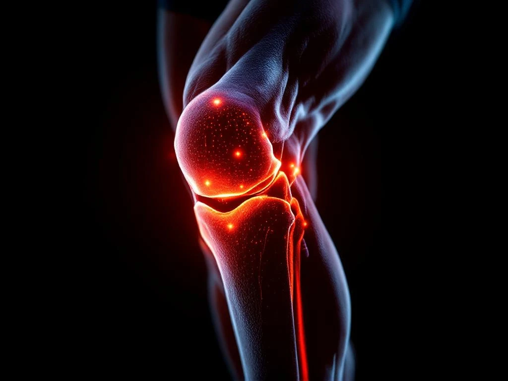 Knie van hardloper in beweging met oranje verlichting die gewrichtsstress en ontstekingsgebieden benadrukt
---
**Tokens used:** 377 of 200,000