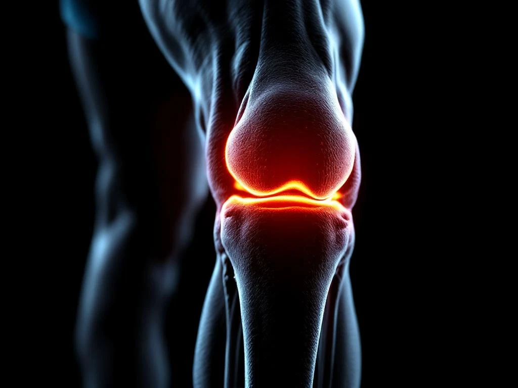 Close-up van knie met oranje gloed die pijnzone van runner's knee bij IT-band visualiseert