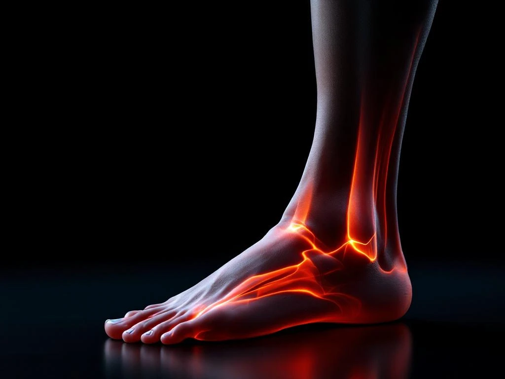 Atletisch onderbeen met verlichte scheenbeenregio en correctiewiggels tegen zwarte achtergrond