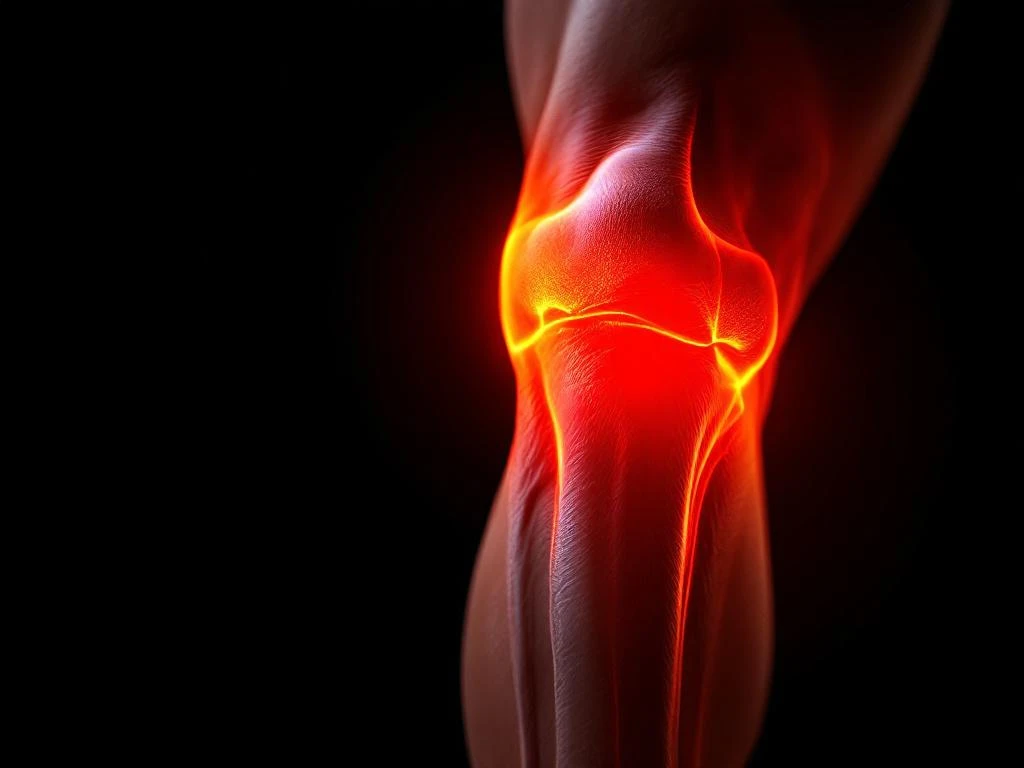 Atletische onderbeen met roodoranje gemarkeerde scheenbeenontsteking tegen zwarte achtergrond