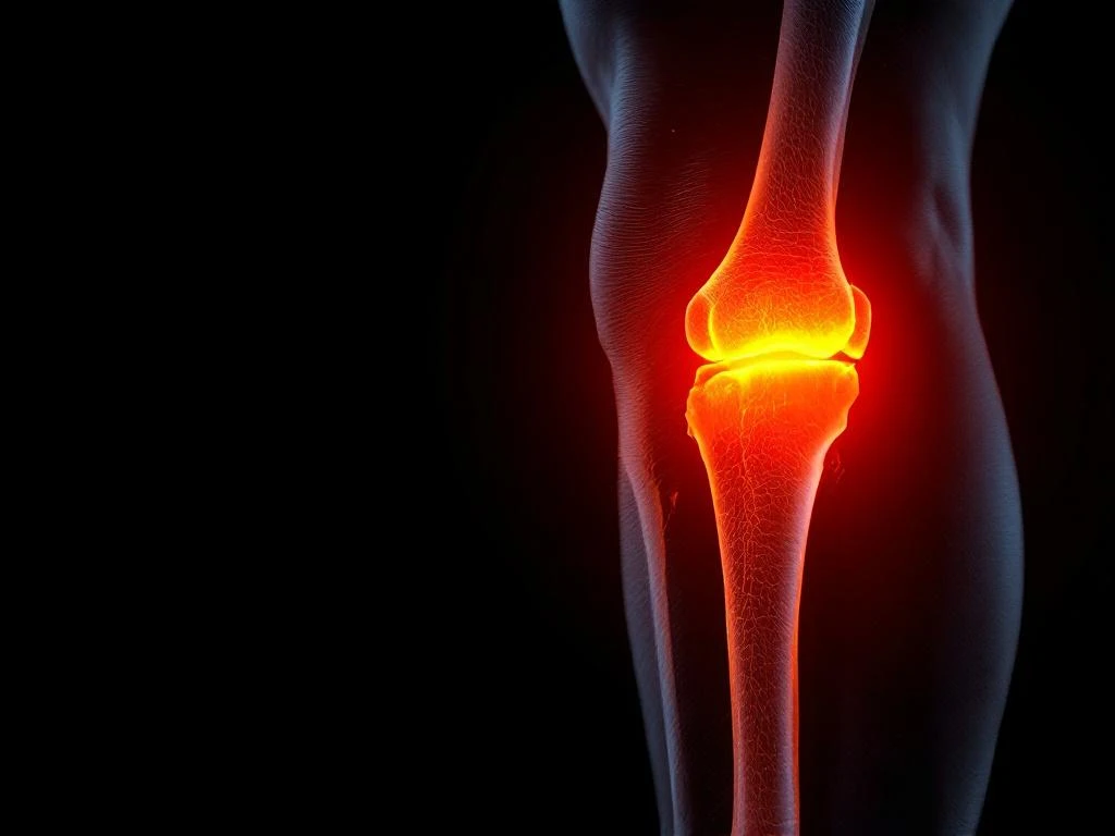 Atletisch onderbeen met oranje accentverlichting die het scheenbeen en de spieren benadrukt op zwarte achtergrond