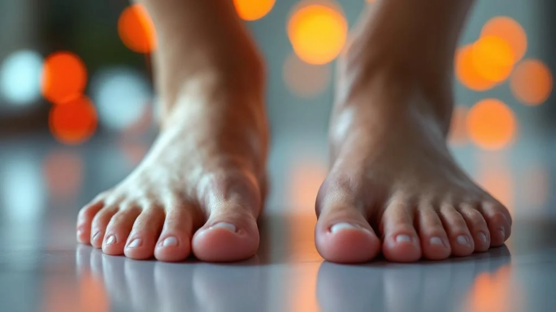 Blote voeten vergelijking: één voet met platvoet en één met normale voetboog op witte medische ondergrond