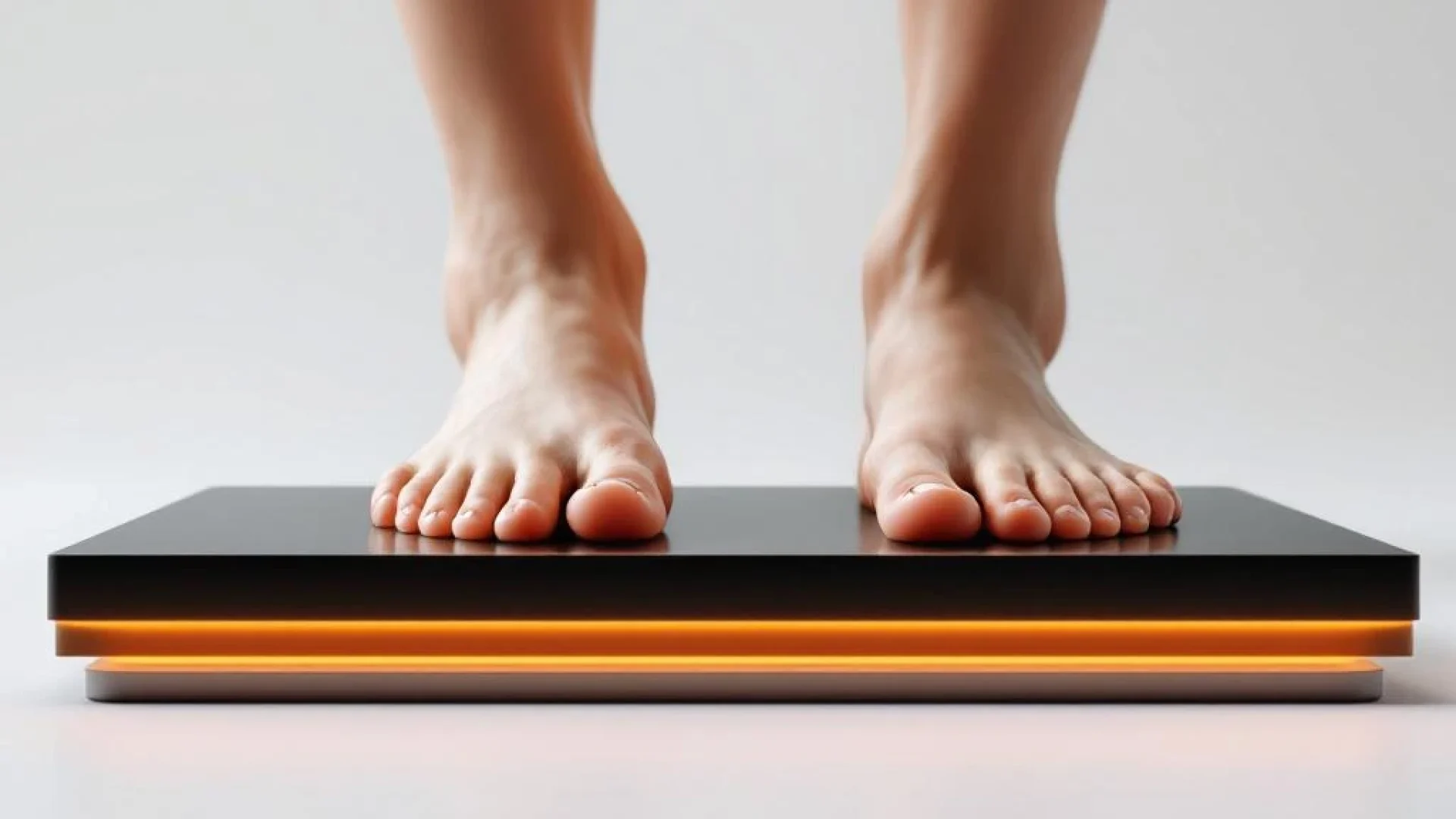 Zijaanzicht vergelijking van twee voeten: normale voetboog links versus platte voet rechts op zwart platform